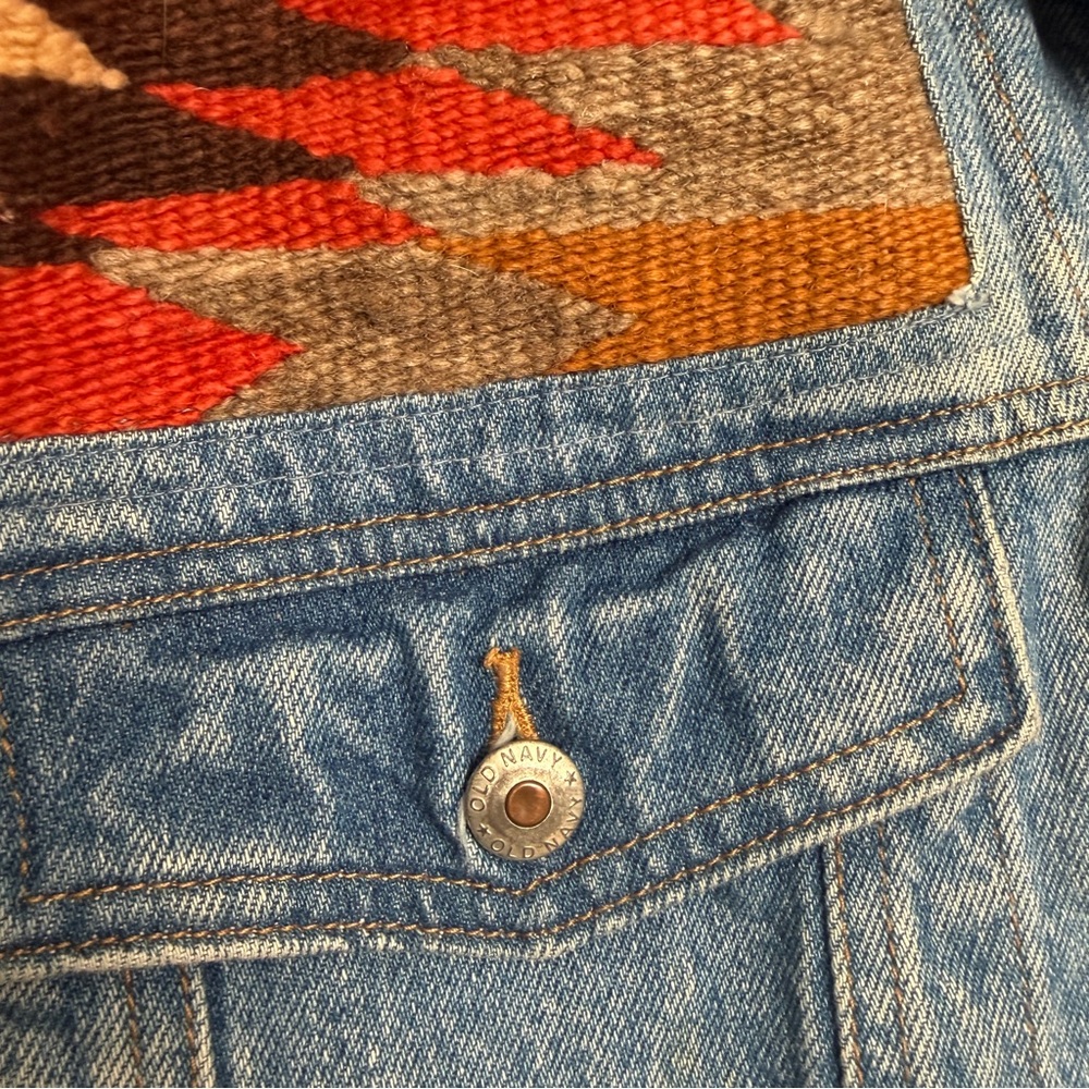 Vintage 90s Denim Jean Trucker Jacket with Western Aztec Tribal Design - Picture 8 of 12